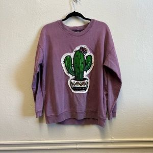 ONE24 Rags Cactus embroidered crewneck sweatshirt Size Large Abstract Art boho